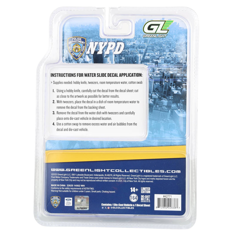 1/64 2011 Ford Crown Victoria Police Interceptor, NYPD, Squad Number Decal Sheet