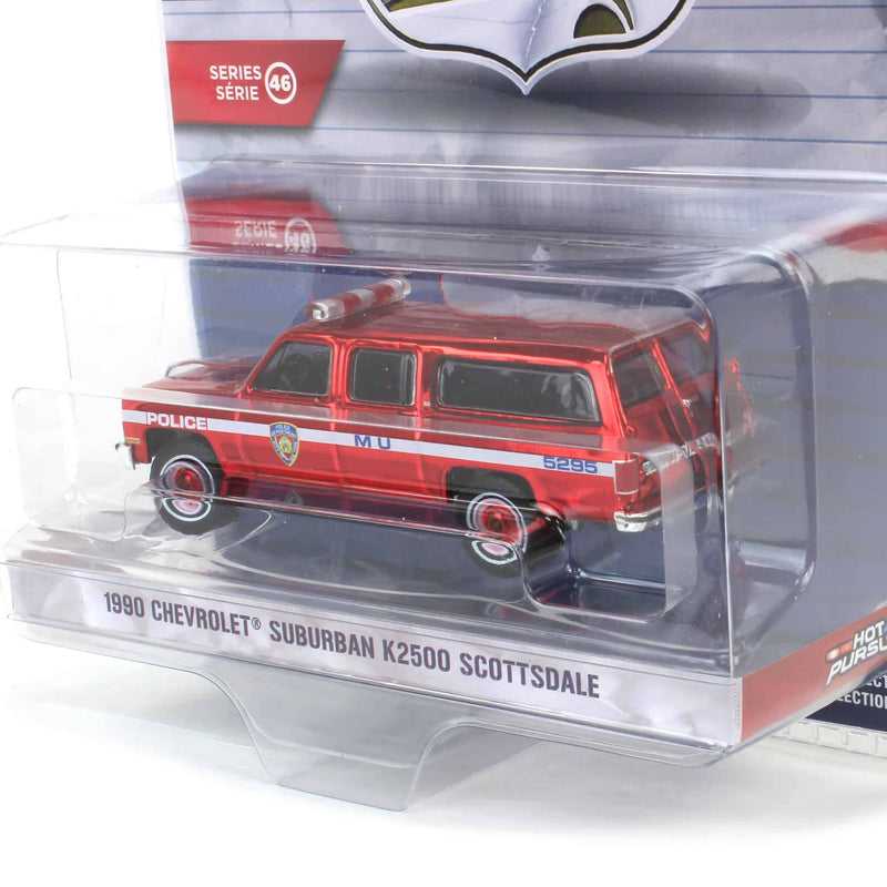 Target Exclusive Red Chrome ~ 1/64 1990 Chevrolet Suburban K2500 Scottsdale, NYPD, Hot Pursuit Series 46