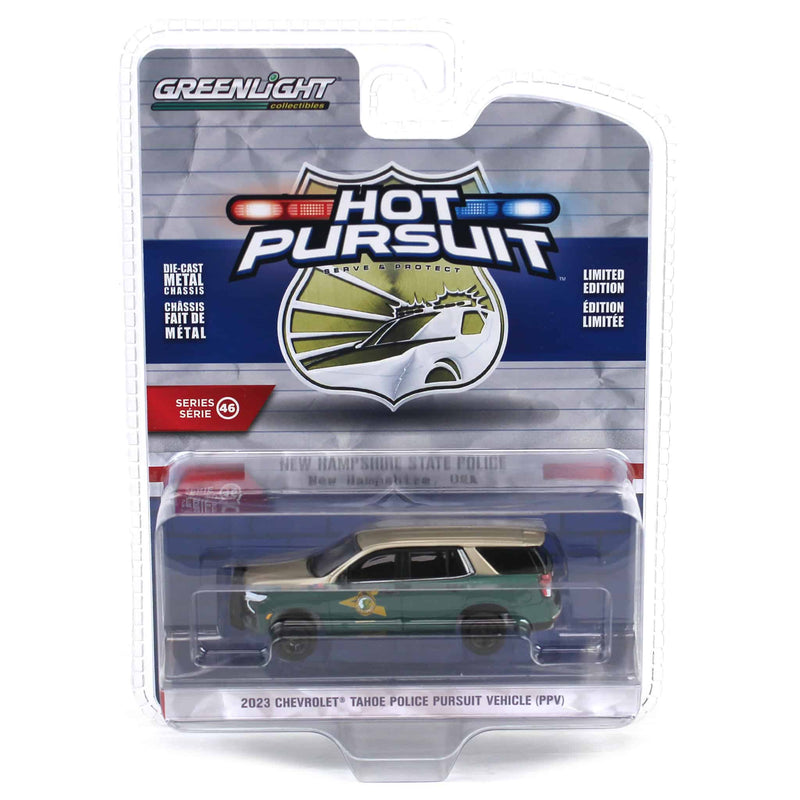 1/64 2023 Chevrolet Tahoe Police Pursuit Vehicle (PPV), New Hampshire State Police, Hot Pursuit Series 46