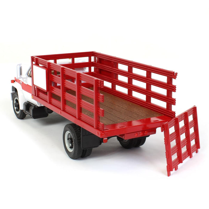 1/34 High Detail GMC 6500 White & Red Stake Bed Truck
