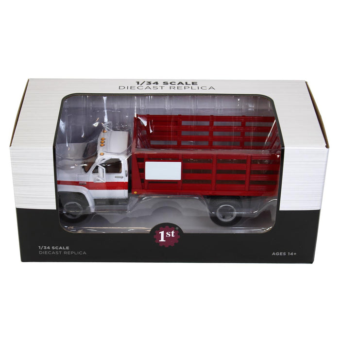 1/34 High Detail GMC 6500 White & Red Stake Bed Truck