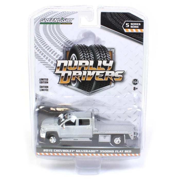 1/64 2015 Chevrolet Silverado 3500 Dually Flatbed, Silver Ice, Dually Drivers 5