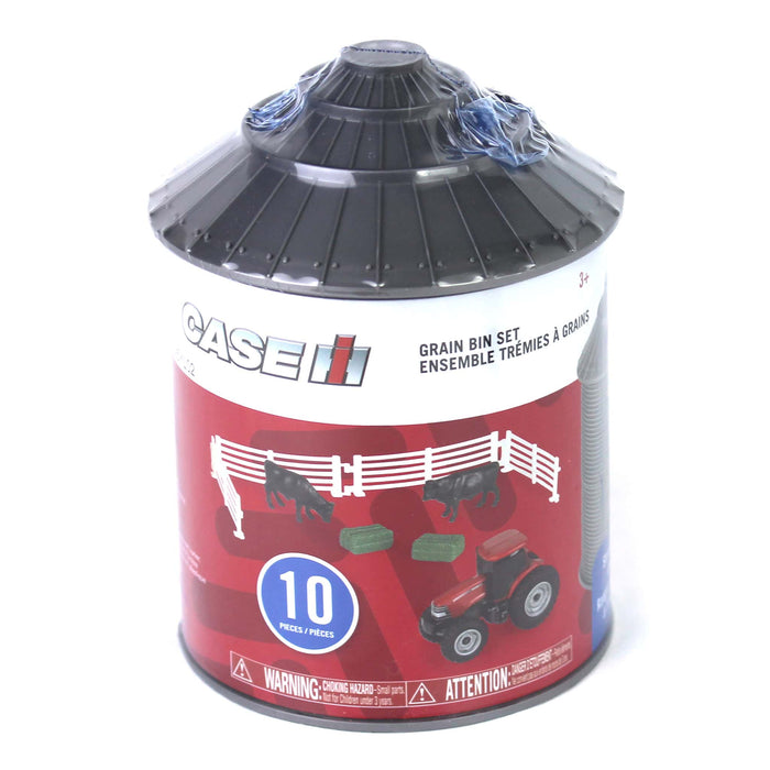 1/64 Case IH Grain Bin Set by ERTL with Tractor, Cattle, Hay Bales & Fence Image