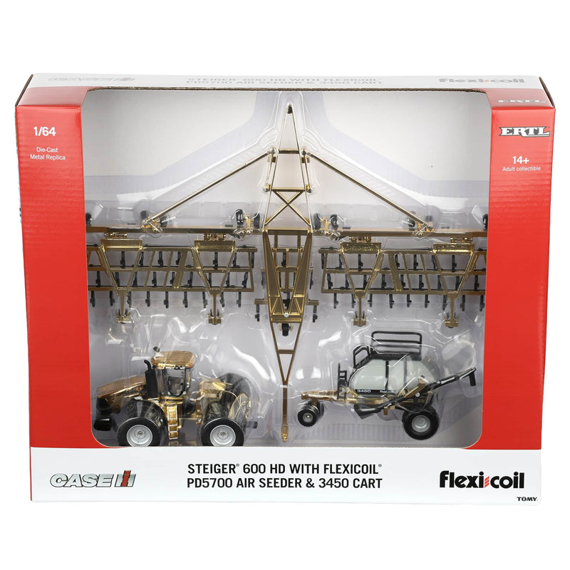 Gold Chrome ~ 1/64 Case IH Steiger 600 HD Tractor with Flexi-Coil PD5700 Air Seeder & 3450 Cart by ERTL, Outback Toys Exclusive