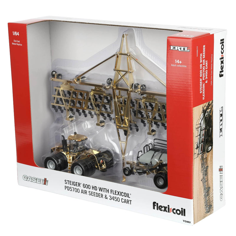 Gold Chrome ~ 1/64 Case IH Steiger 600 HD Tractor with Flexi-Coil PD5700 Air Seeder & 3450 Cart by ERTL, Outback Toys Exclusive