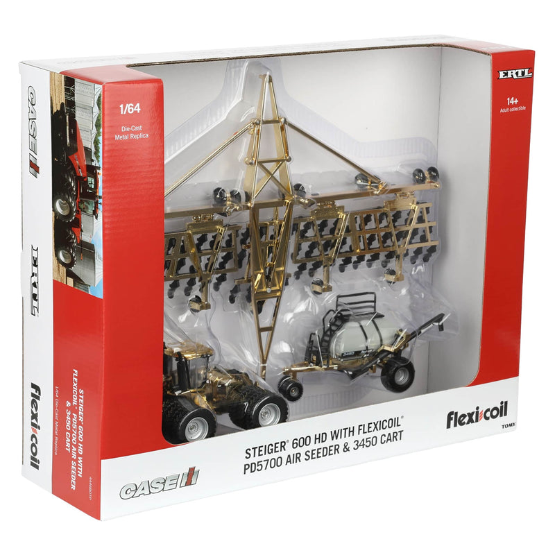 Gold Chrome ~ 1/64 Case IH Steiger 600 HD Tractor with Flexi-Coil PD5700 Air Seeder & 3450 Cart by ERTL, Outback Toys Exclusive