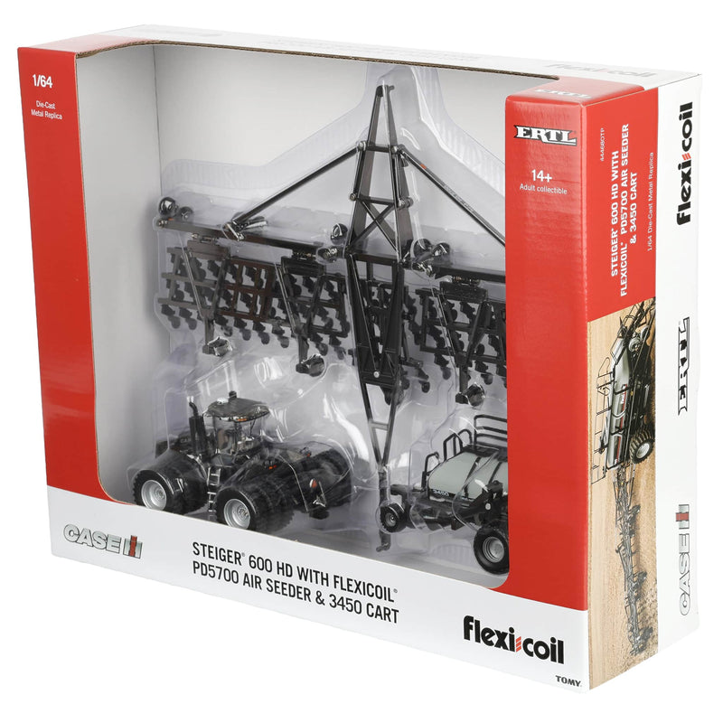 Gun Metal Chrome ~ 1/64 Case IH Steiger 600 HD Tractor with Flexi-Coil PD5700 Air Seeder & 3450 Cart by ERTL, Outback Toys Exclusive
