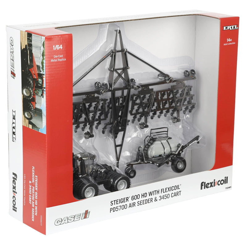 Gun Metal Chrome ~ 1/64 Case IH Steiger 600 HD Tractor with Flexi-Coil PD5700 Air Seeder & 3450 Cart by ERTL, Outback Toys Exclusive