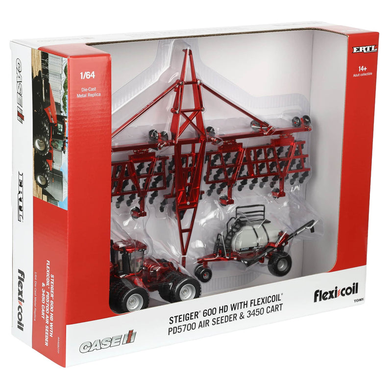 Red Chrome ~ 1/64 Case IH Steiger 600 HD Tractor with Flexi-Coil PD5700 Air Seeder & 3450 Cart by ERTL, Outback Toys Exclusive