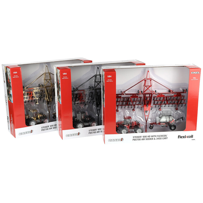 Set of 3 Chrome Chase Units ~ 1/64 Case IH Steiger 600 HD Tractor w/ Flexi-Coil PD5700 Air Seeder & 3450 Cart, Outback Toys Exclusive