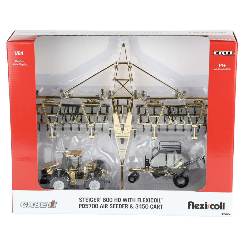 Gold Chrome ~ 1/64 Case IH Steiger 600 HD Tractor with Flexi-Coil PD5700 Air Seeder & 3450 Cart by ERTL, Outback Toys Exclusive