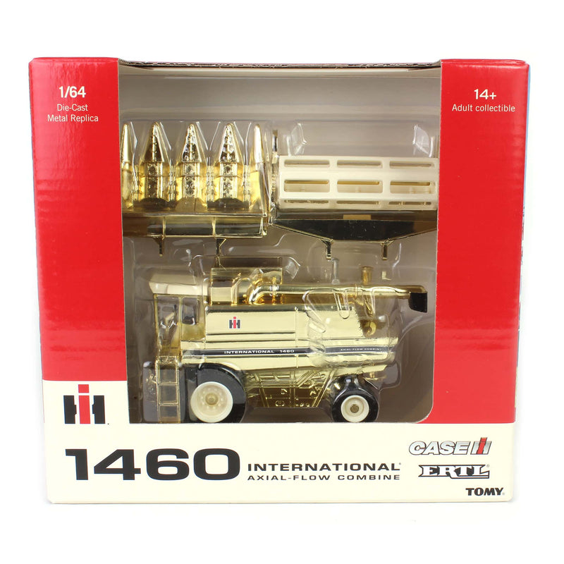 Gold & Red Chrome Set ~ 1/64 International 1460 Combine with Rear Wheel Assist, Corn Head & Grain Head by ERTL