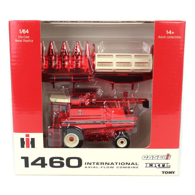 Gold & Red Chrome Set ~ 1/64 International 1460 Combine with Rear Wheel Assist, Corn Head & Grain Head by ERTL