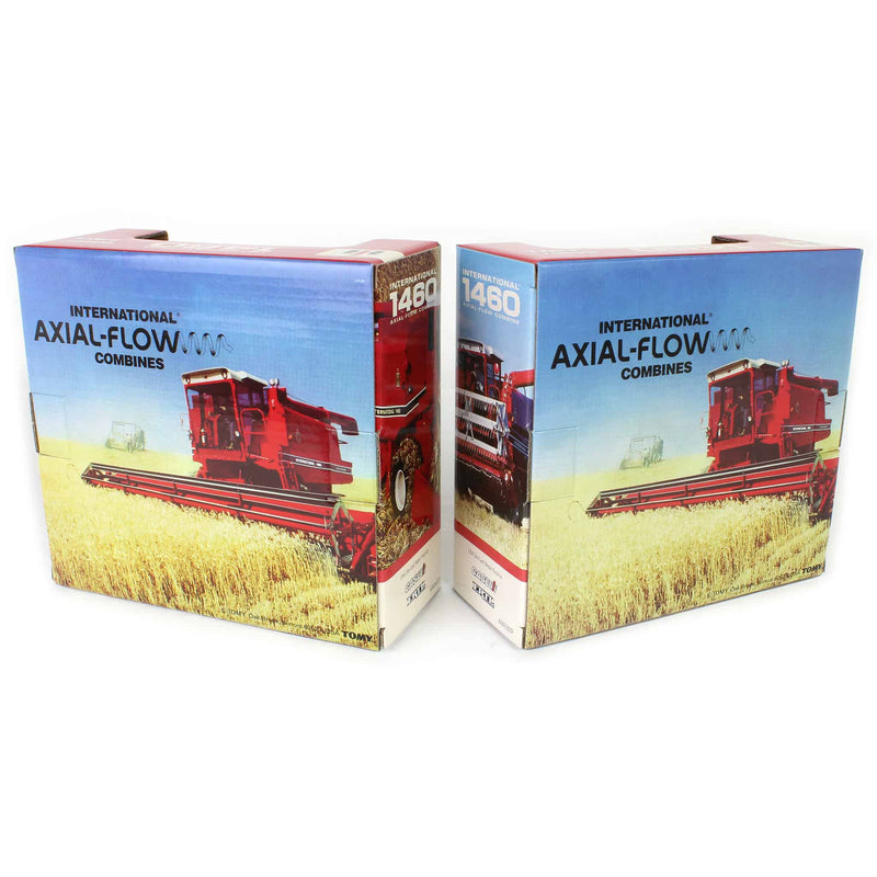 Gold & Red Chrome Set ~ 1/64 International 1460 Combine with Rear Wheel Assist, Corn Head & Grain Head by ERTL
