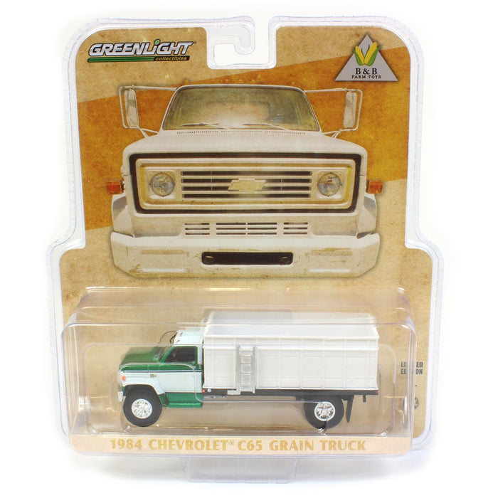 Chase Unit ~ 1/64 Exclusive Greenlight 1984 Chevy C65 White Grain Truck with Green Cab