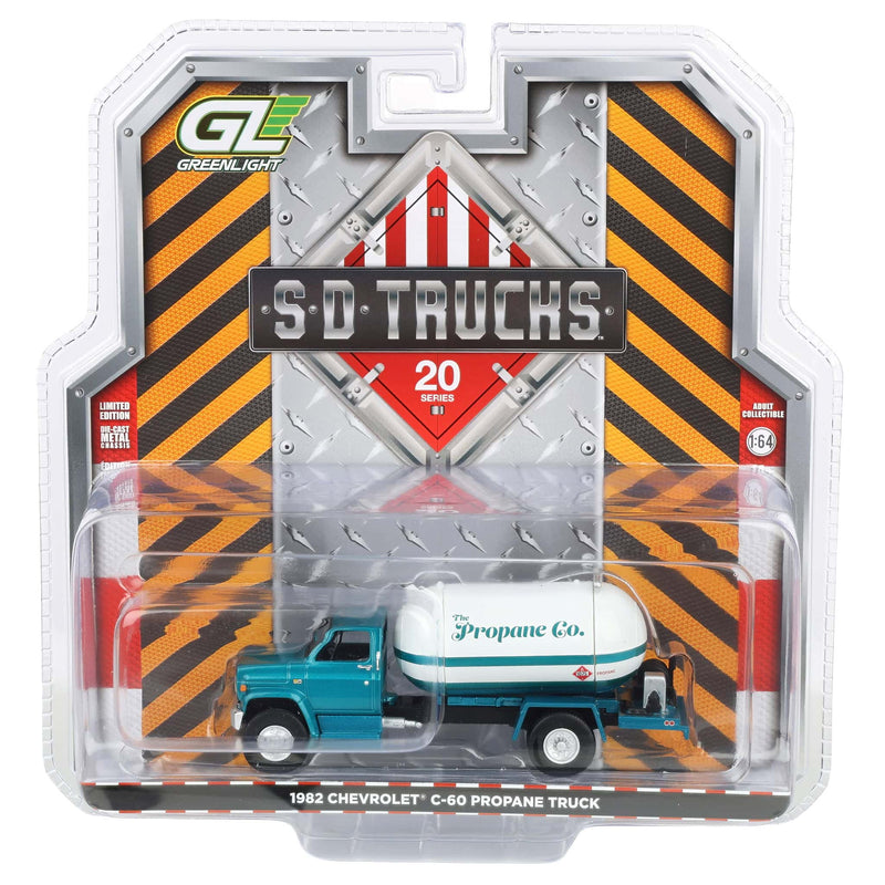 1/64 1982 Chevrolet C-60 Propane Tanker Truck, White & Green Metallic, GreenLight S.D. Trucks Series 20