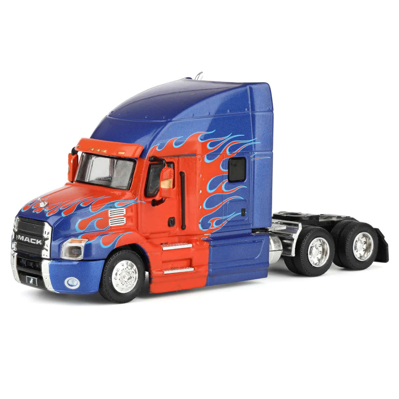 1/64 2019 Mack Anthem Truck Cab, Red & Blue Flames, GreenLight S.D. Trucks Series 20