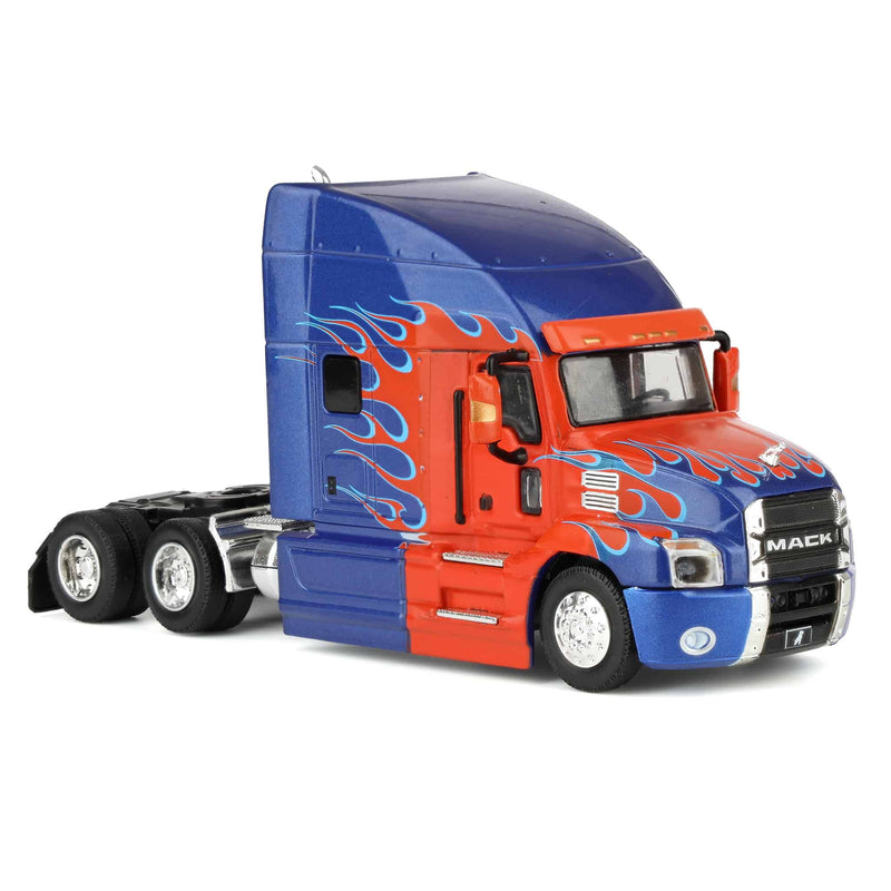 1/64 2019 Mack Anthem Truck Cab, Red & Blue Flames, GreenLight S.D. Trucks Series 20