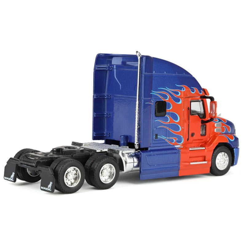 1/64 2019 Mack Anthem Truck Cab, Red & Blue Flames, GreenLight S.D. Trucks Series 20