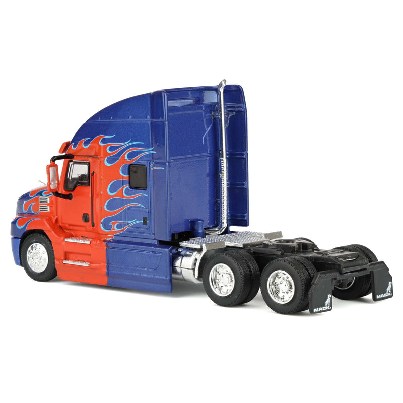 1/64 2019 Mack Anthem Truck Cab, Red & Blue Flames, GreenLight S.D. Trucks Series 20