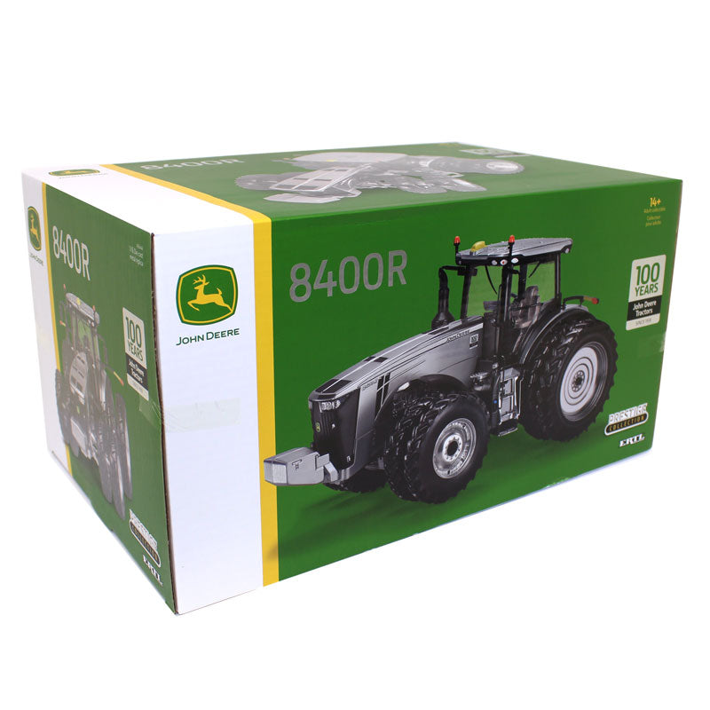 1/16 John Deere 8400R Tractor w/ Front and Rear Duals, ERTL Prestige Collection 100 Years Silver & Black