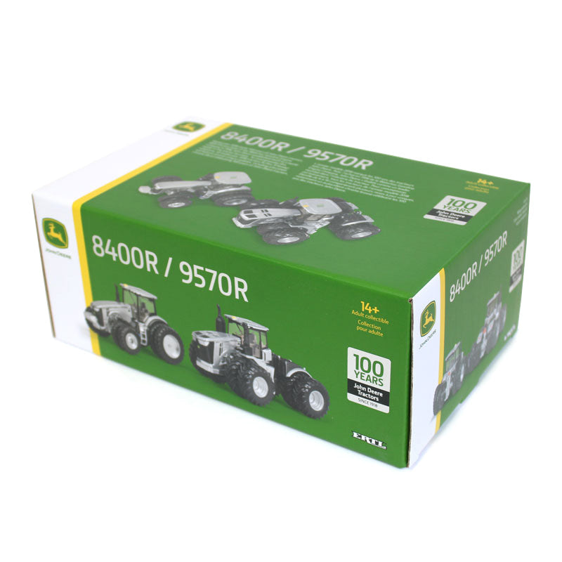 1/64 Limited Edition 100 Years Silver and Black John Deere 9570R and 8400R Two Piece Set