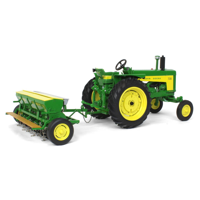 (B&D) 1/16 John Deere 730 Tractor with Wide Front & Grain Drill, ERTL Prestige Collection - Damaged Item