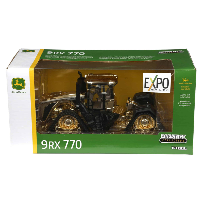 GOLD Chrome ~ 1/32 John Deere 9RX 770 Tracked Tractor, ERTL Prestige Collection, 2024 Dealer EXPO