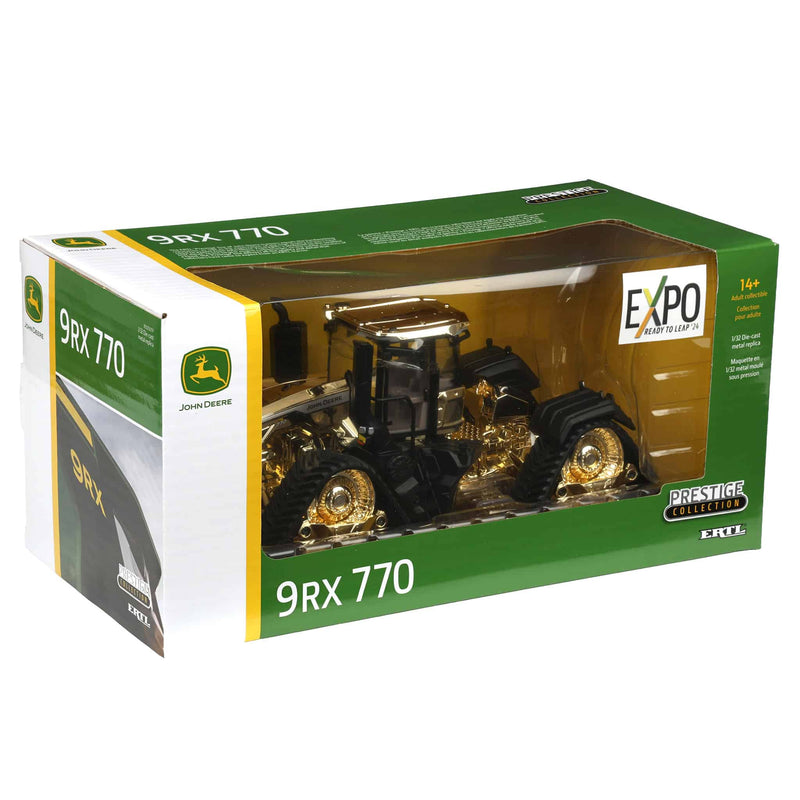 GOLD Chrome ~ 1/32 John Deere 9RX 770 Tracked Tractor, ERTL Prestige Collection, 2024 Dealer EXPO