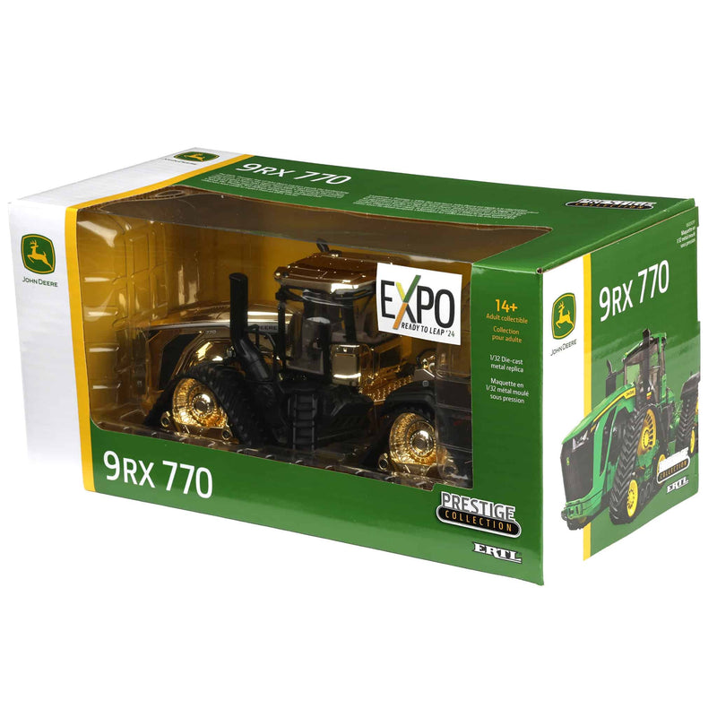 GOLD Chrome ~ 1/32 John Deere 9RX 770 Tracked Tractor, ERTL Prestige Collection, 2024 Dealer EXPO