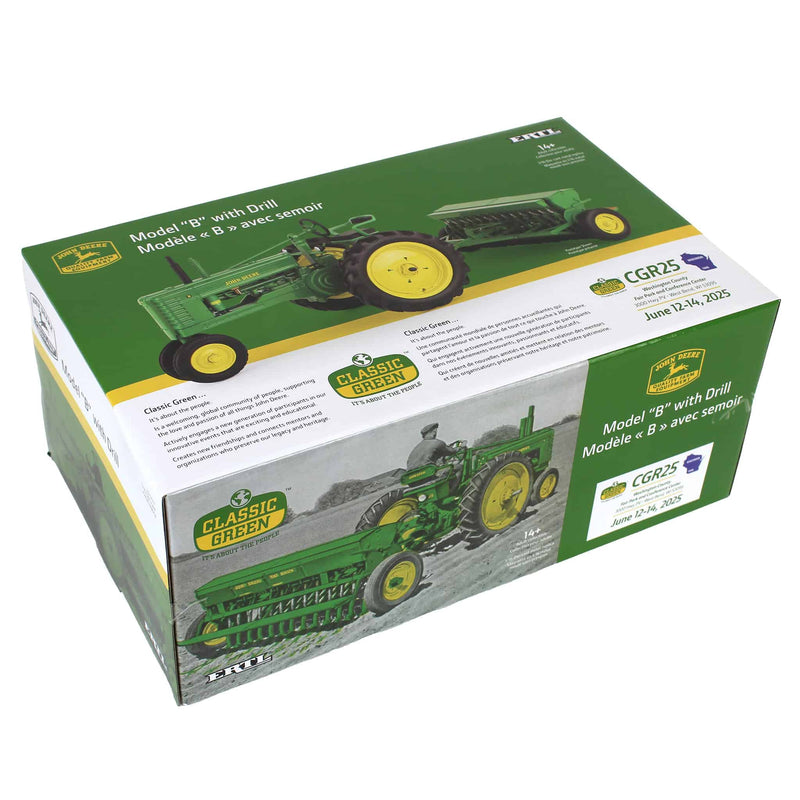 1/16 John Deere Model B Tractor with Grain Drill, 2025 Classic Green Reunion, ERTL Prestige Collection