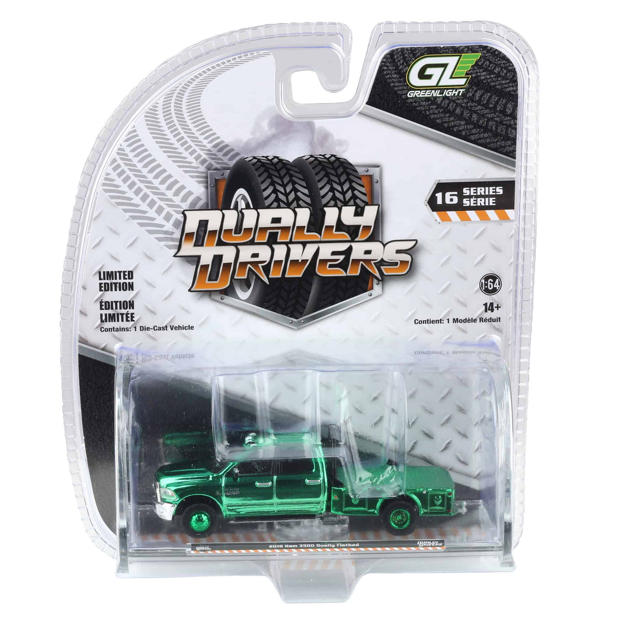 Green Chrome Super Chase Unit ~ 1/64 2018 Ram 3500 Dually Flatbed