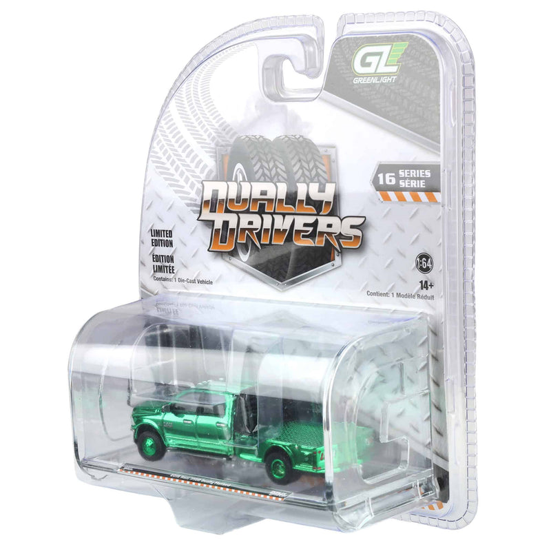Green Chrome Super Chase Unit ~ 1/64 2018 Ram 3500 Dually Flatbed, Robin’s Egg Blue, Dually Drivers Series 16