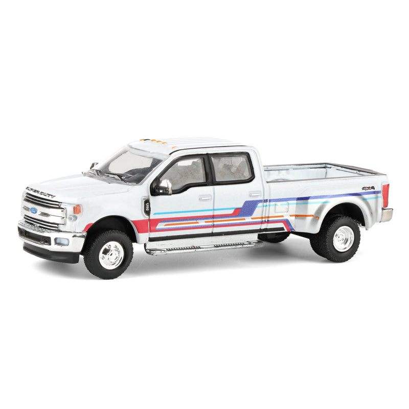 1/64 2019 Ford F-350 Lariat Dually, White with Custom Stripes, Dually Drivers Series 16