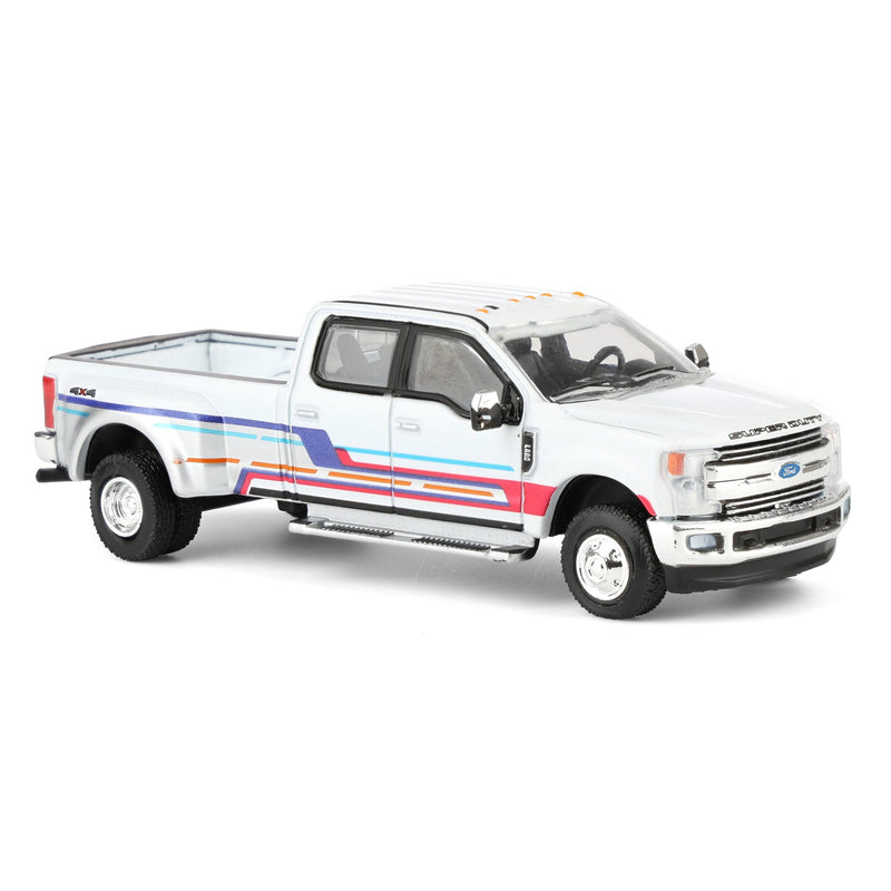 1/64 2019 Ford F-350 Lariat Dually, White with Custom Stripes, Dually Drivers Series 16