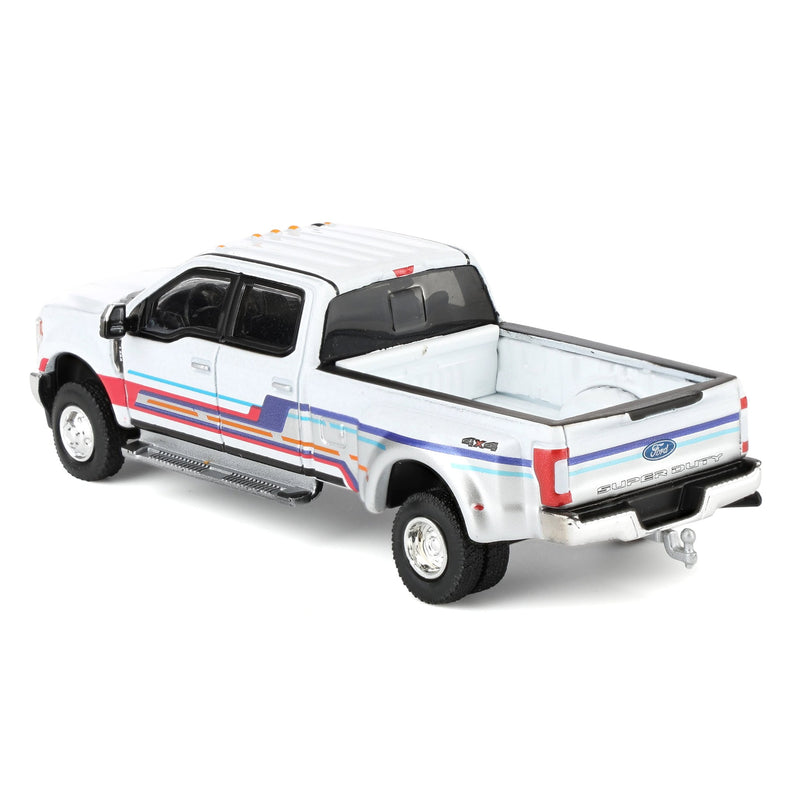 1/64 2019 Ford F-350 Lariat Dually, White with Custom Stripes, Dually Drivers Series 16