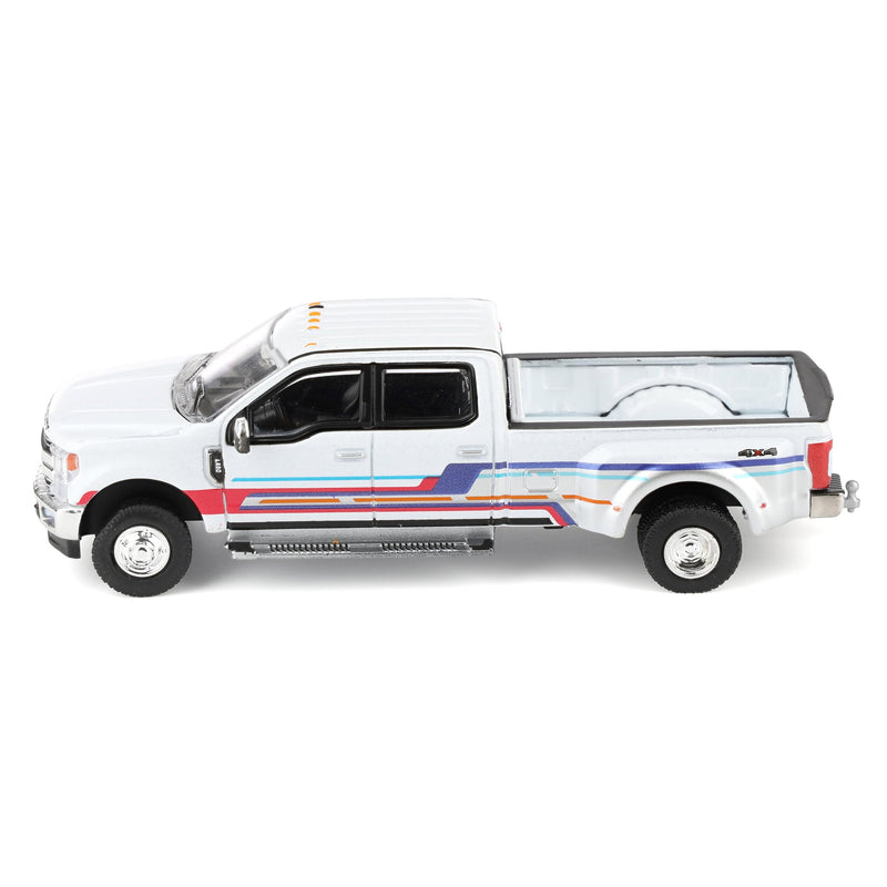 1/64 2019 Ford F-350 Lariat Dually, White with Custom Stripes, Dually Drivers Series 16
