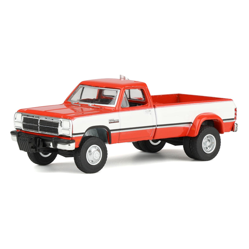 1/64 1993 Dodge Ram D350 Dually, Red & White with Exhaust + Bumper Weights, Dually Drivers Series 17