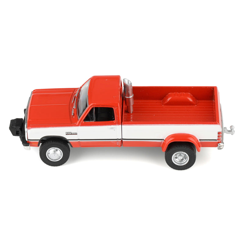 1/64 1993 Dodge Ram D350 Dually, Red & White with Exhaust + Bumper Weights, Dually Drivers Series 17