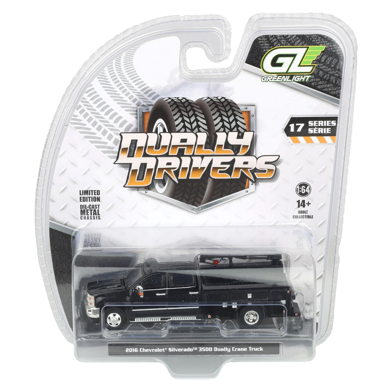 1/64 2016 Chevrolet Silverado 3500 Dually Crane Truck Black, The Dually Drivers Series 17 by GreenLight Collectibles