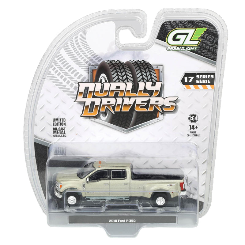 1/64 2018 Ford F-350 Pickup Truck, White Gold, Dually Drivers Series 17