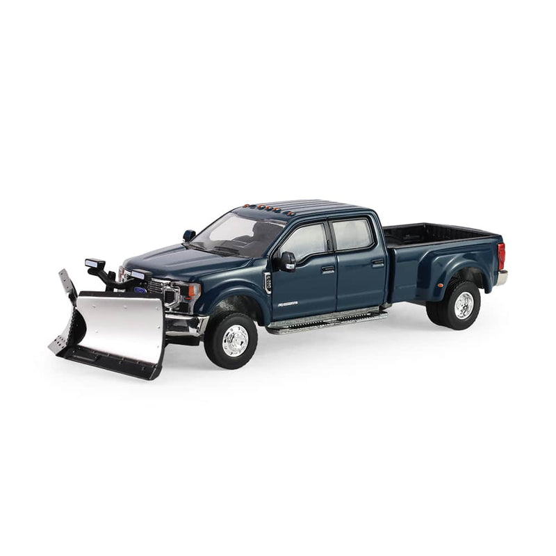 1/64 2022 Ford F-450 Dually Pickup Truck with Snow Plow, Antimatter Blue, Dually Drivers Series 17