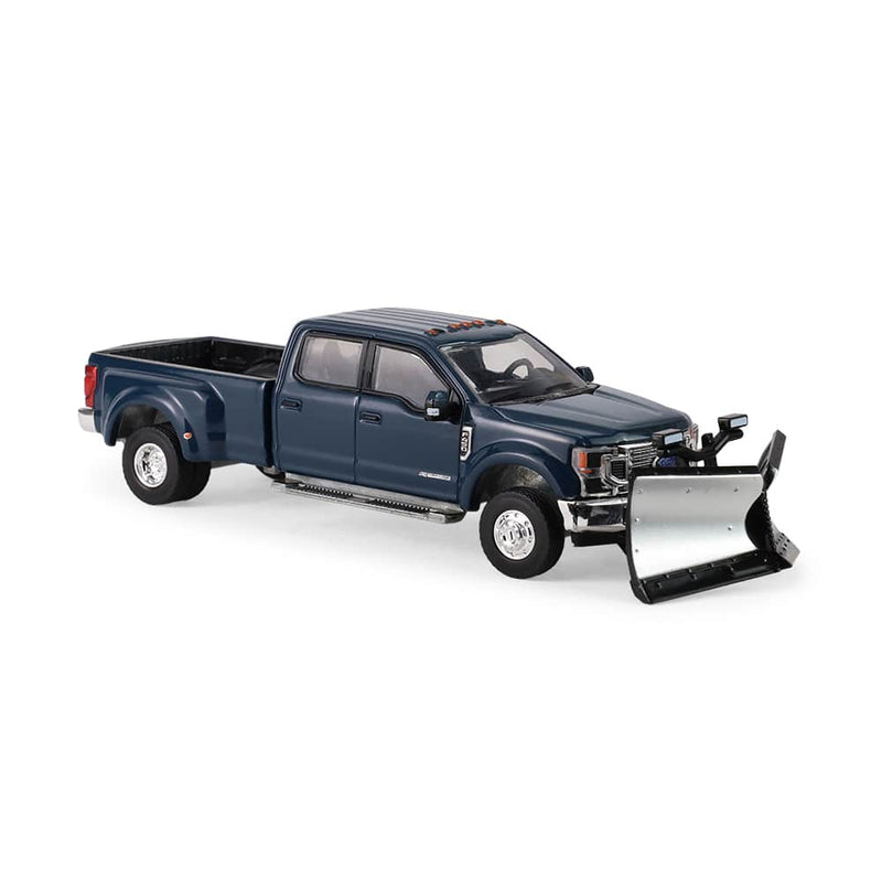 1/64 2022 Ford F-450 Dually Pickup Truck with Snow Plow, Antimatter Blue, Dually Drivers Series 17