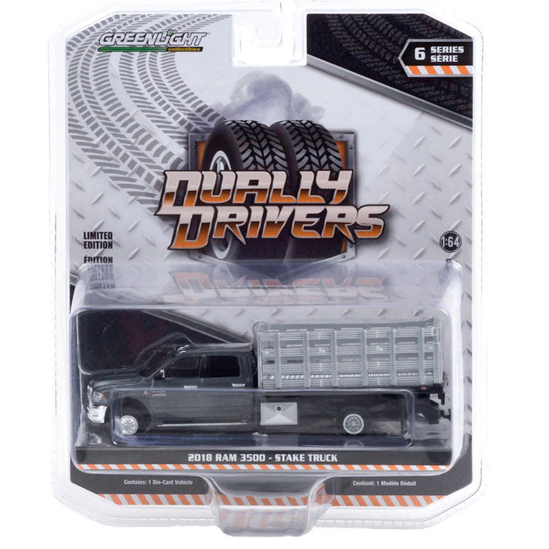 1/64 2018 Ram 3500 Dually Stake Truck, Granite Crystal Metallic Clear Coat