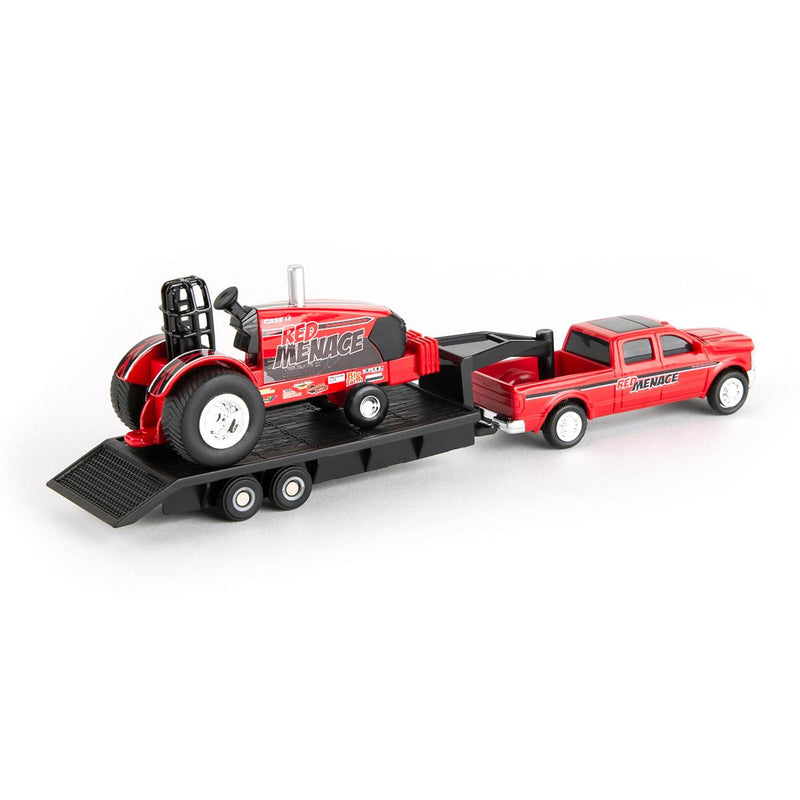 (B&D) 1/64 Case IH "Red Menace" Pulling Tractor with Pickup Truck & Trailer - Damaged Item