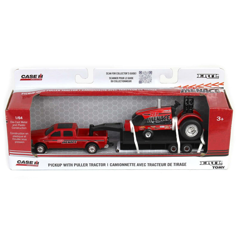 (B&D) 1/64 Case IH "Red Menace" Pulling Tractor with Pickup Truck & Trailer - Damaged Item