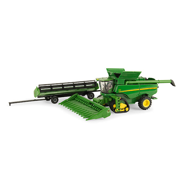 (B&D) 1/64 John Deere S690 Combine on Tracks with 2 Heads and Cart - Damaged Item