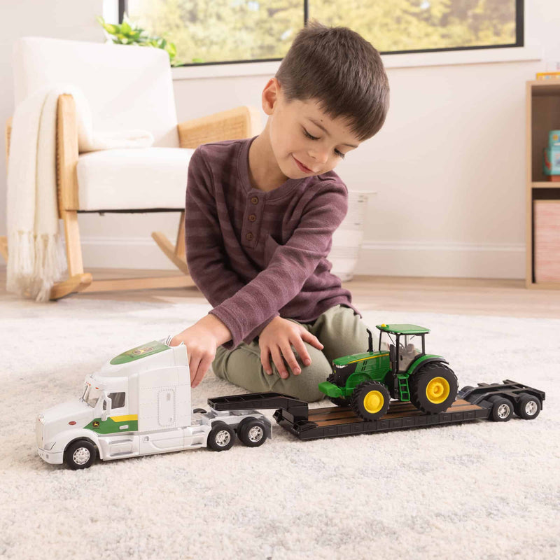 1/32 Peterbilt 579 Semi Truck with Lowboy Trailer & John Deere 7290R Tractor by ERTL