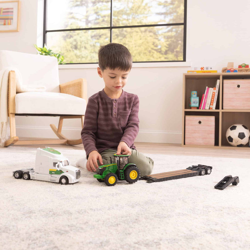 1/32 Peterbilt 579 Semi Truck with Lowboy Trailer & John Deere 7290R Tractor by ERTL