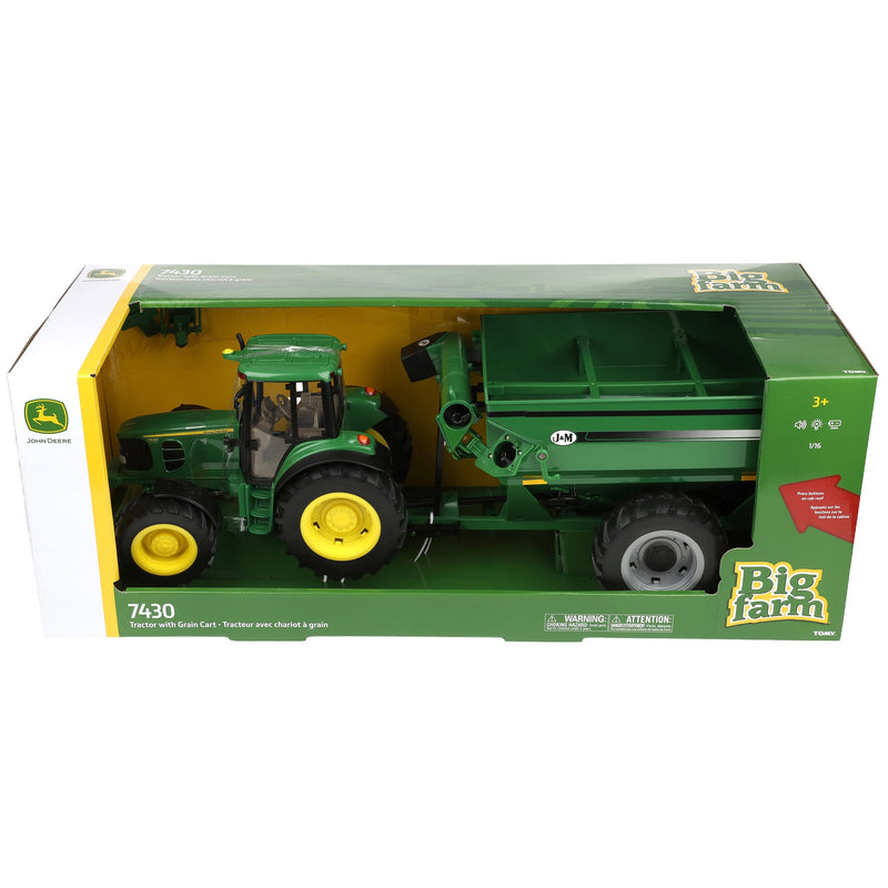 1/16 ERTL Big Farm John Deere 7430 Toy Tractor with J&M 875 Grain Cart